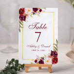 Tarjeta De Mesa Floral de color de agua borgoña y Boda de oro<br><div class="desc">Watercolor Floral Burgundy Marsala Gold Boda Tarjeta de mesa</div>