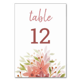 Tarjeta De Mesa Floral de color de agua rústico de Terracota Rubor