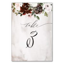 Tarjeta De Mesa Floral de color rosa rosa de Borgoña no 3 Boda