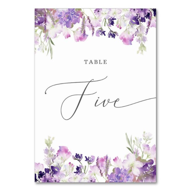 Tarjeta De Mesa Floral de lavanda 5 Número de tabla (Anverso)