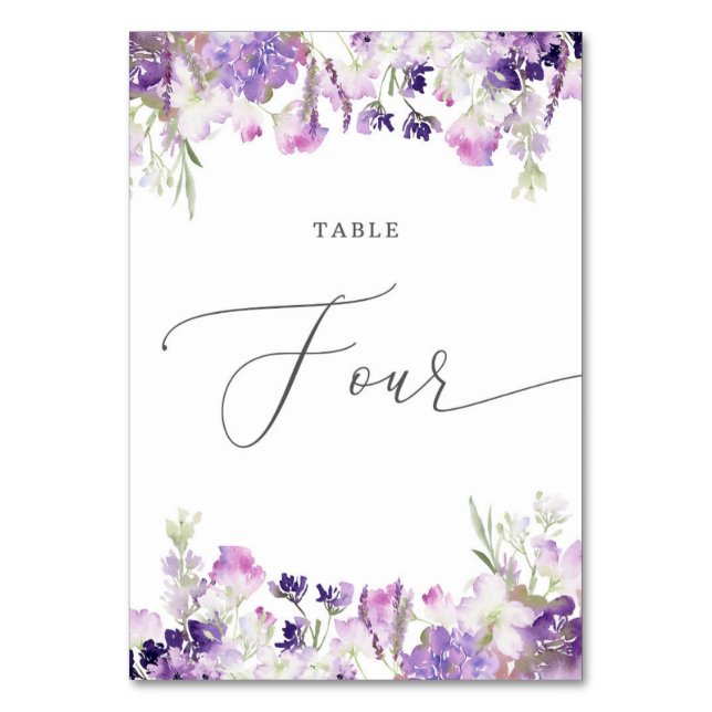 Tarjeta De Mesa Floral de lavanda Cuatro Número de Tabla (Anverso)