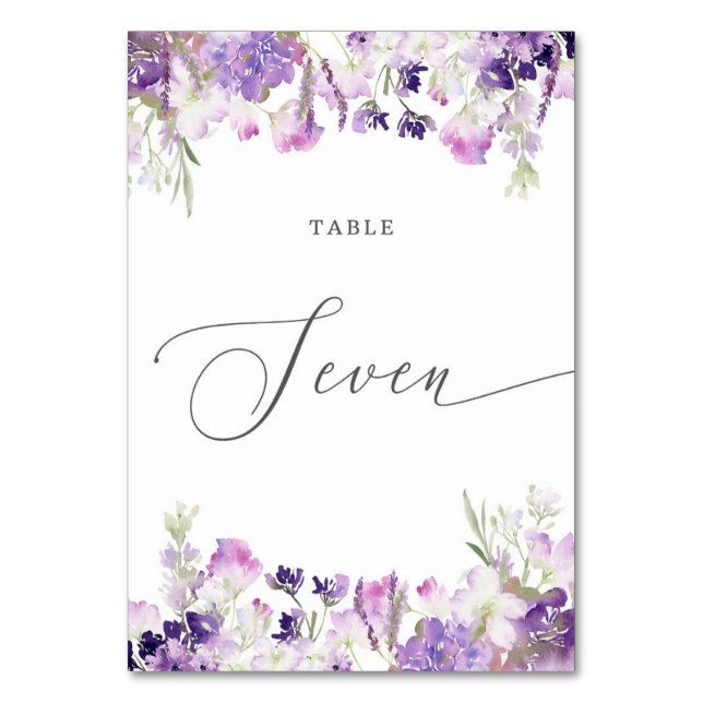 Tarjeta De Mesa Floral de lavanda Siete Número de Tabla (Anverso)