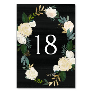 Tarjeta De Mesa Floral de marfil con verde Boda negro