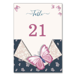 Tarjeta De Mesa floral de mariposas rosa azul marino
