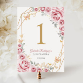 Tarjeta De Mesa Floral de oro rosa Quinceanera