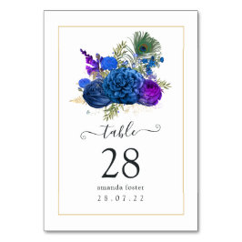 Tarjeta De Mesa Floral de pavo real azul y púrpura