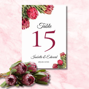 Tarjeta de mesa floral de protea rosa botánica mod