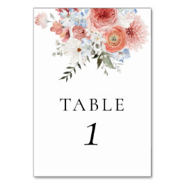 Tarjeta De Mesa Floral Dusty Blue Peach