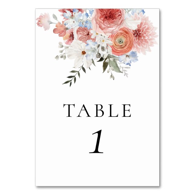 Tarjeta De Mesa Floral Dusty Blue Peach (Anverso)