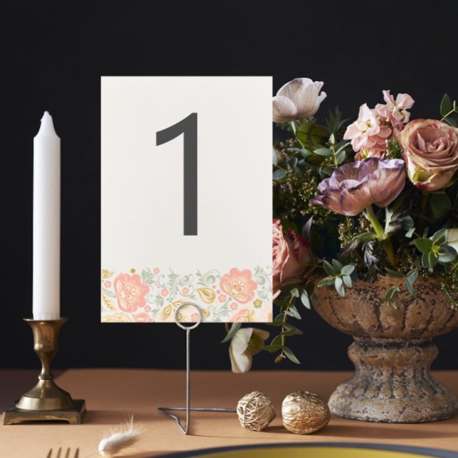 Tarjeta De Mesa Floral Elegance Peach Sage Blush Classic Wedding (Subido por el creador)