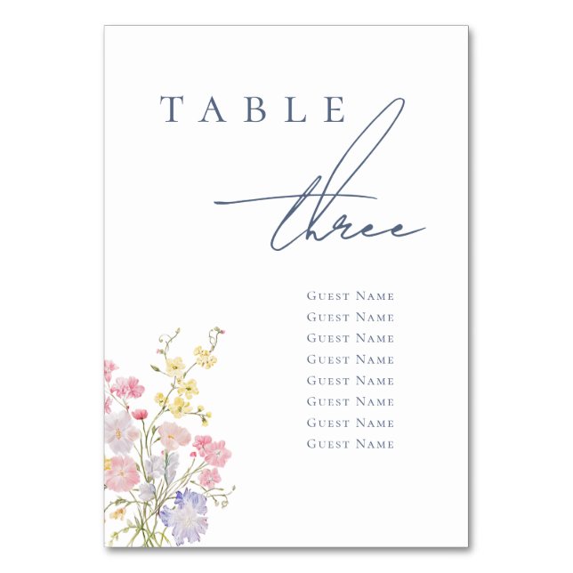 Tarjeta De Mesa Floral Elegant Dusty Blue Script Wedding (Anverso)