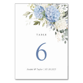 Tarjeta De Mesa Floral Elegante Azul Hidrangea Verde Boda