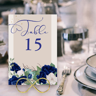 Tarjeta De Mesa Floral elegante azul real y marfil Rosa