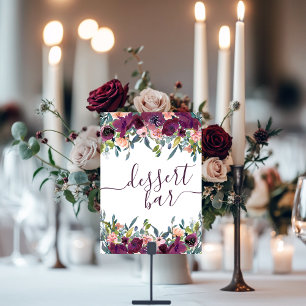 Tarjeta De Mesa Floral elegante Barra de postres morada rosada d