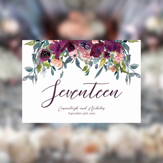 Tarjeta De Mesa Floral elegante | Boda Purple Garland (Subido por el creador)