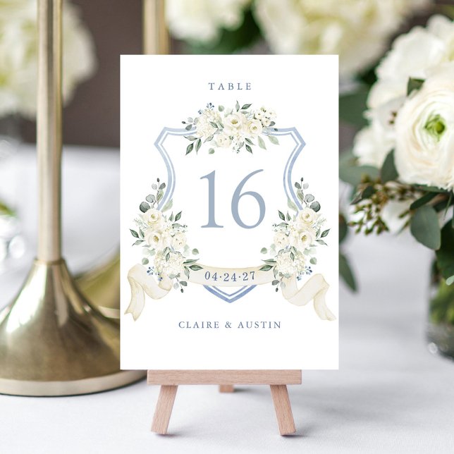 Tarjeta De Mesa Floral Elegante Dusty Azul Escudo Blanco Número de (Subido por el creador)