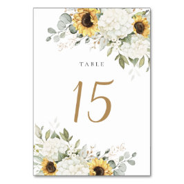 Tarjeta De Mesa Floral Elegante Hydrangea Sunflowers Boda