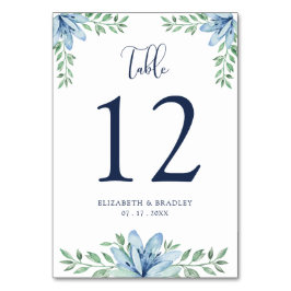 Tarjeta De Mesa Floral Floral Floral Azul Boda Número de tabla