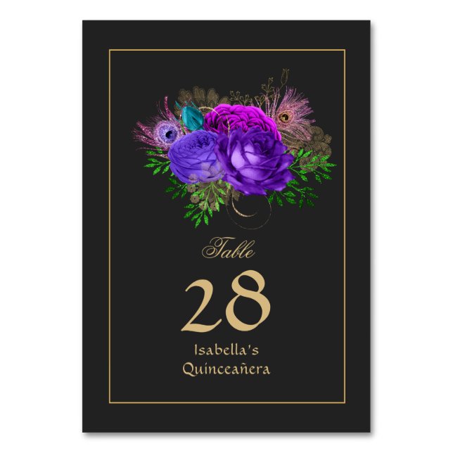 Tarjeta De Mesa Floral Floral Mardi Gras Quinceañera (Anverso)