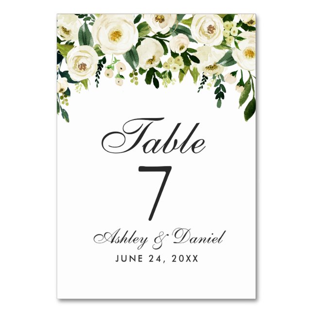 Tarjeta De Mesa Floral Floral Verde Boda blanco (Anverso)