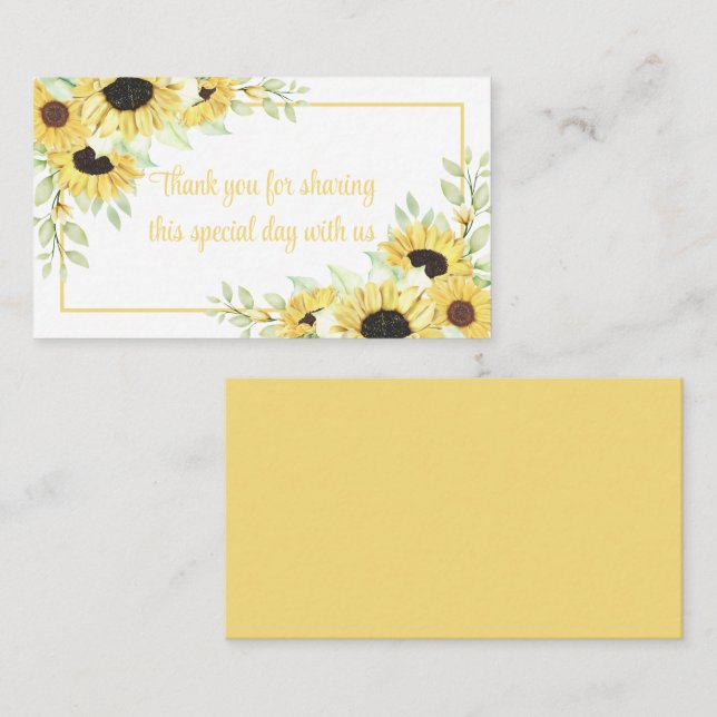 Tarjeta De Mesa Floral Gracias Watercolor Sunflowers Boda (Anverso / Reverso)