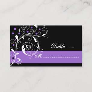 Tarjeta De Mesa Floral hoja de desplazamiento negro púrpura boda t
