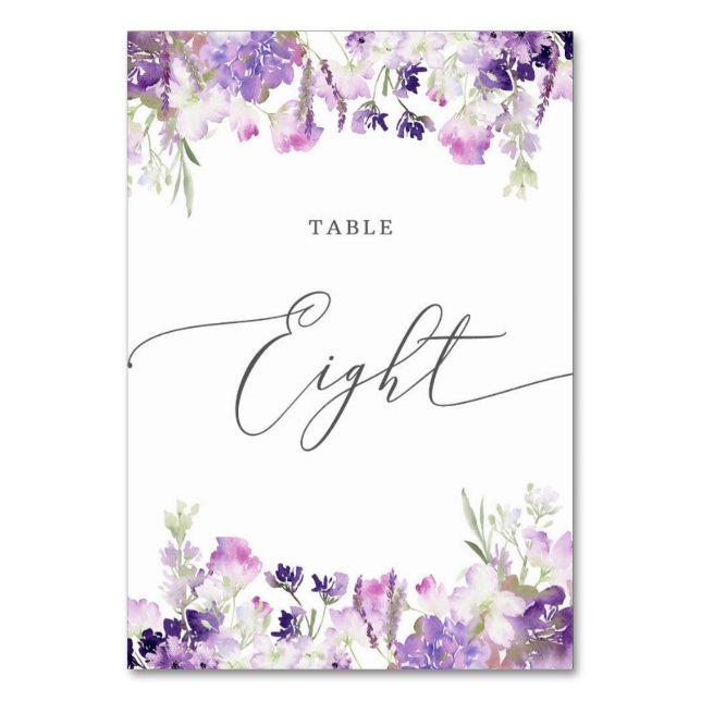 Tarjeta De Mesa Floral Lavender Ocho Número de Tabla (Anverso)