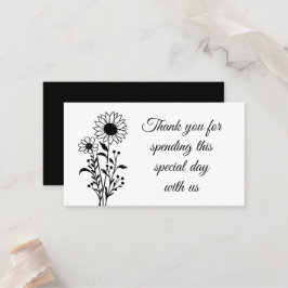Tarjeta De Mesa Floral Minimalista Boda Blanco Negro Gracias
