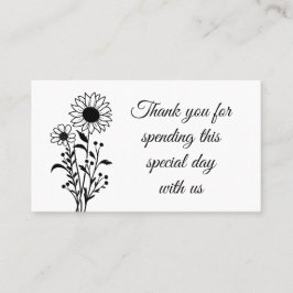 Tarjeta De Mesa Floral Minimalista Boda Blanco Negro Gracias