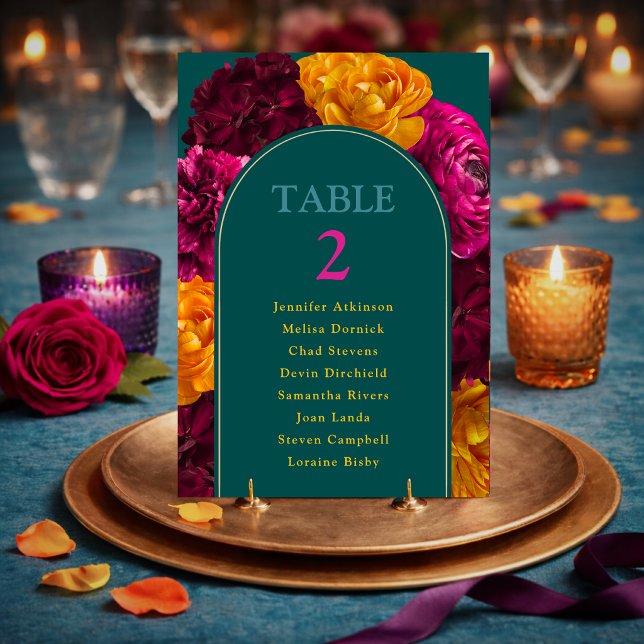 Tarjeta De Mesa Floral moderno rosa verde amarillo (Subido por el creador)
