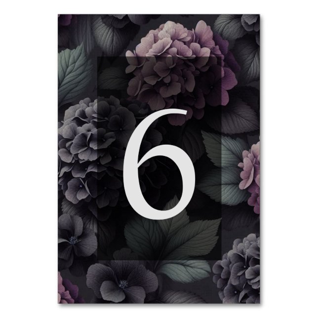 Tarjeta De Mesa Floral morada negra (Anverso)