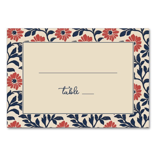 Tarjeta De Mesa Floral Navy Antiguo (Anverso)