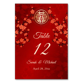 Tarjeta De Mesa Floral Oriental Rojo | Boda China