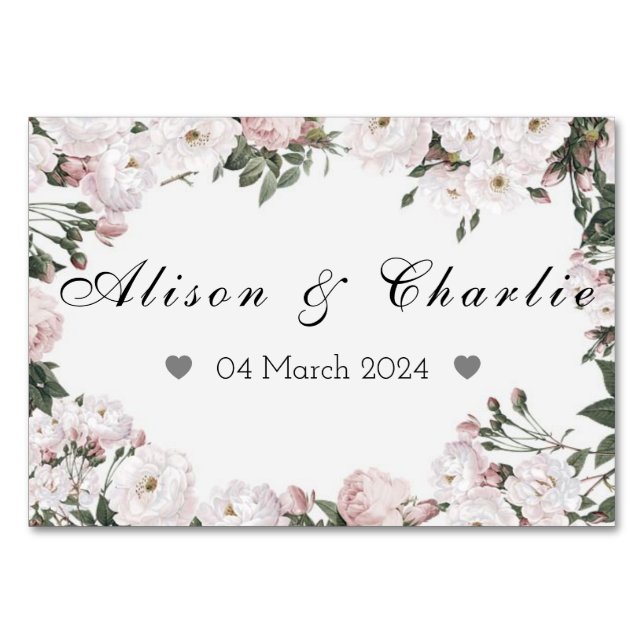 Tarjeta de mesa floral personalizada con fecha de  (Anverso)