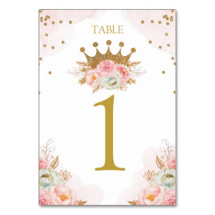 Tarjeta De Mesa Floral Pink & Gold Princess Royal Table number
