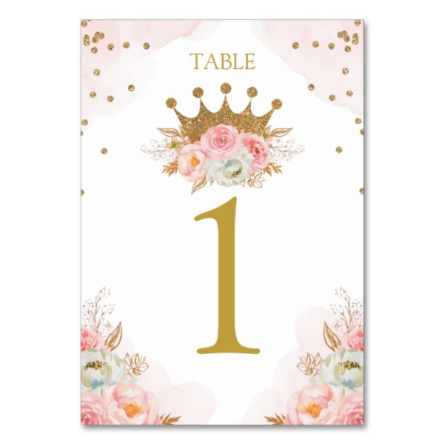 Tarjeta De Mesa Floral Pink & Gold Princess Royal Table number (Anverso)