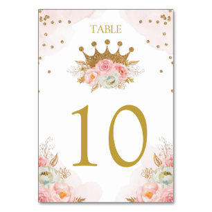 Tarjeta De Mesa Floral Pink & Gold Princess Royal Table number