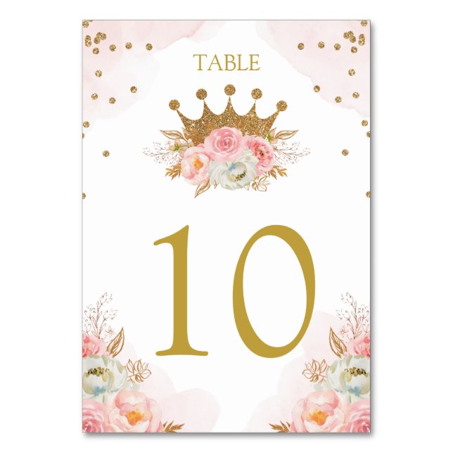 Tarjeta De Mesa Floral Pink & Gold Princess Royal Table number (Anverso)