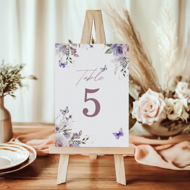 Tarjeta De Mesa Floral Púrpura | Mariposa (Subido por el creador)