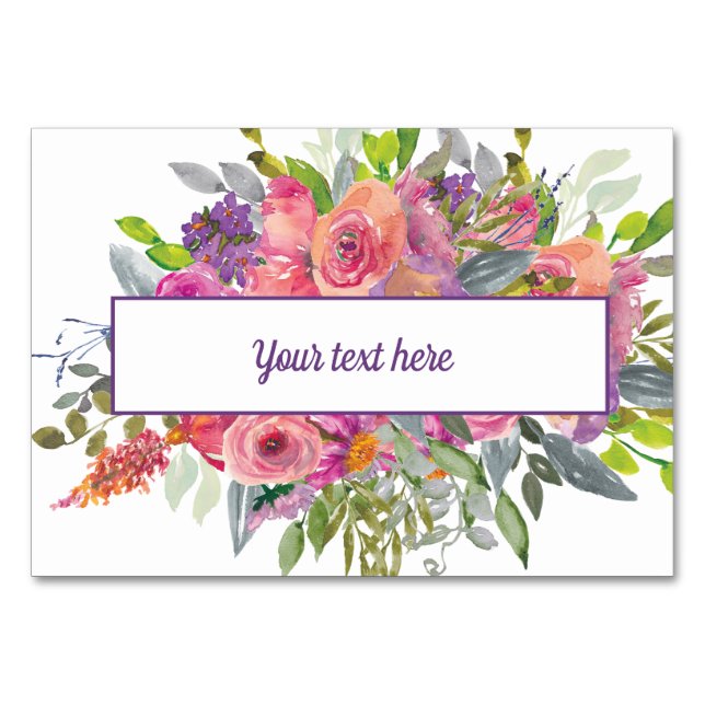 Tarjeta De Mesa Floral púrpura rosa (Anverso)