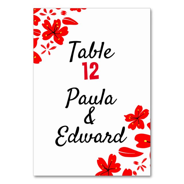 Tarjeta De Mesa Floral roja y blanca (Anverso)