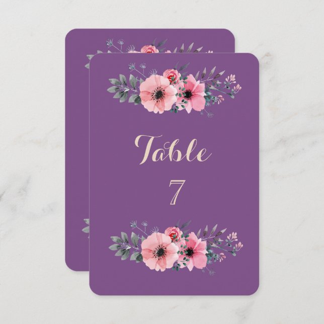 Tarjeta de mesa floral romántica elegante (Anverso / Reverso)