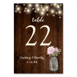 Tarjeta De Mesa Floral rosa de madera rusa Mason Jar | BODA