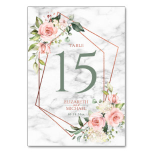 Tarjeta De Mesa Floral rosa de mármol geométrico de cobre