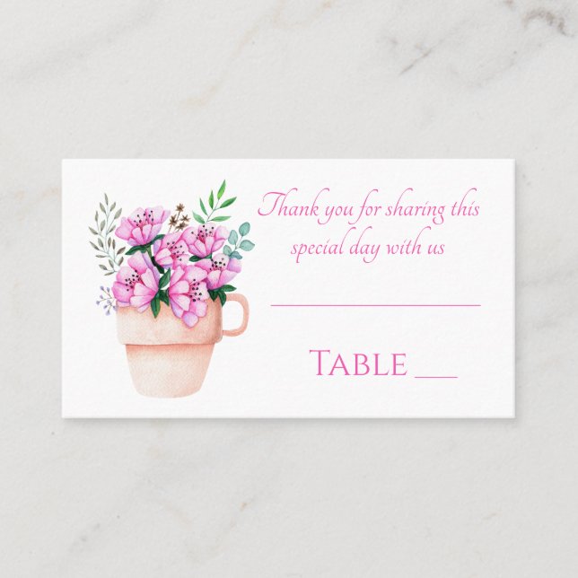 Tarjeta De Mesa Floral Rosa Gracias Boda De Flor Acuarela (Anverso)
