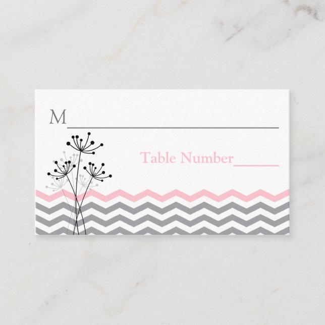 Tarjeta De Mesa Floral rosa, gris, chevron Strips Place Card (Anverso)