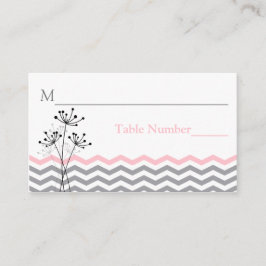 Tarjeta De Mesa Floral rosa, gris, chevron Strips Place Card