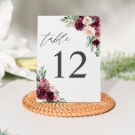 Tarjeta De Mesa Floral rosa y borgoñona 7<br><div class="desc">Vestir las mesas de su boda o fiesta con su tarjeta número de mesa 7 Floral color rosa y borgoña.</div>