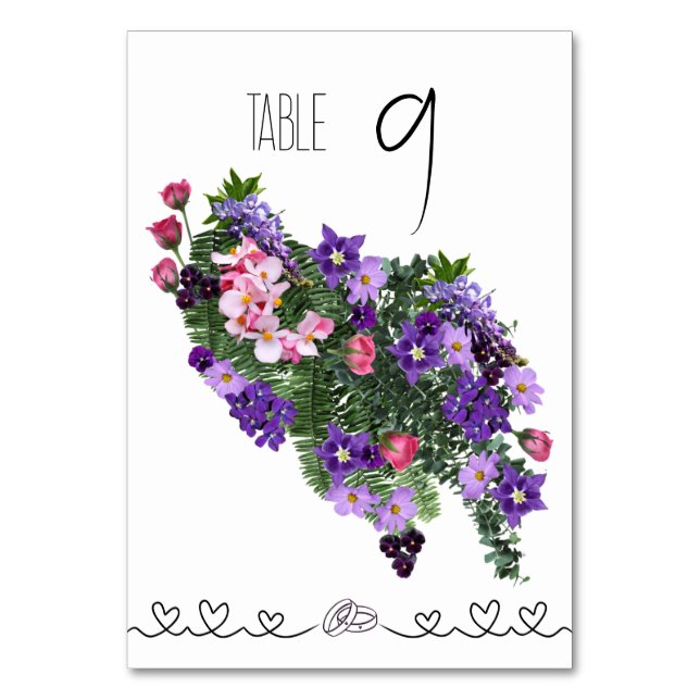 Tarjeta De Mesa Floral rosa y morada (Anverso)
