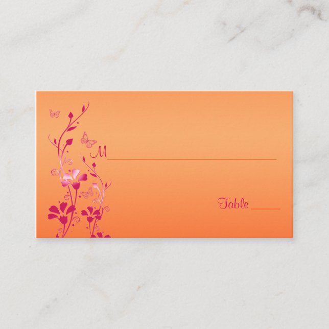 Tarjeta De Mesa Floral rosa y Naranja con placas de mariposas (Anverso)